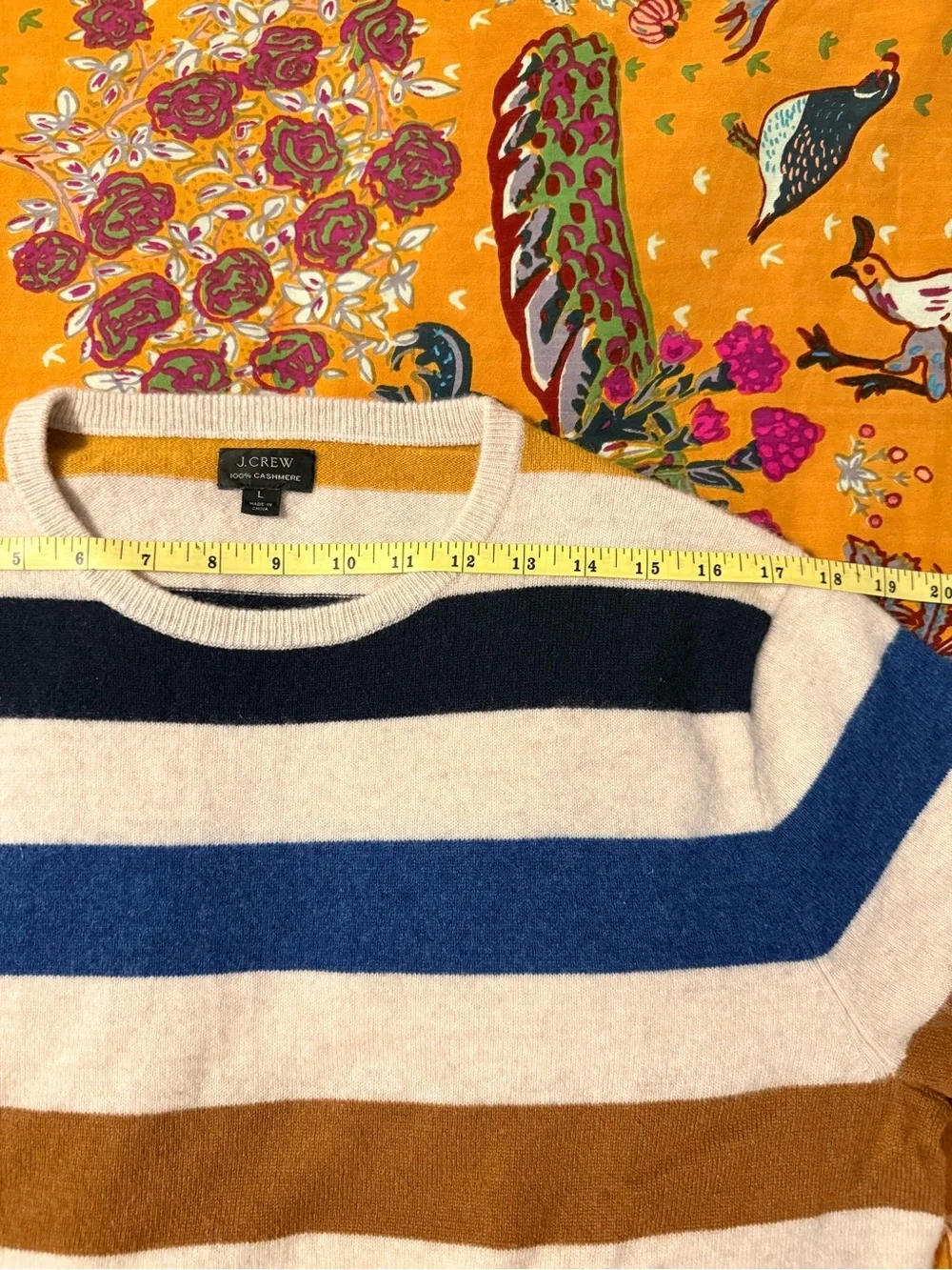 J.Crew 100% Cashmere Striped Crewneck Sweater Men’s Large Blue Brown Cream
